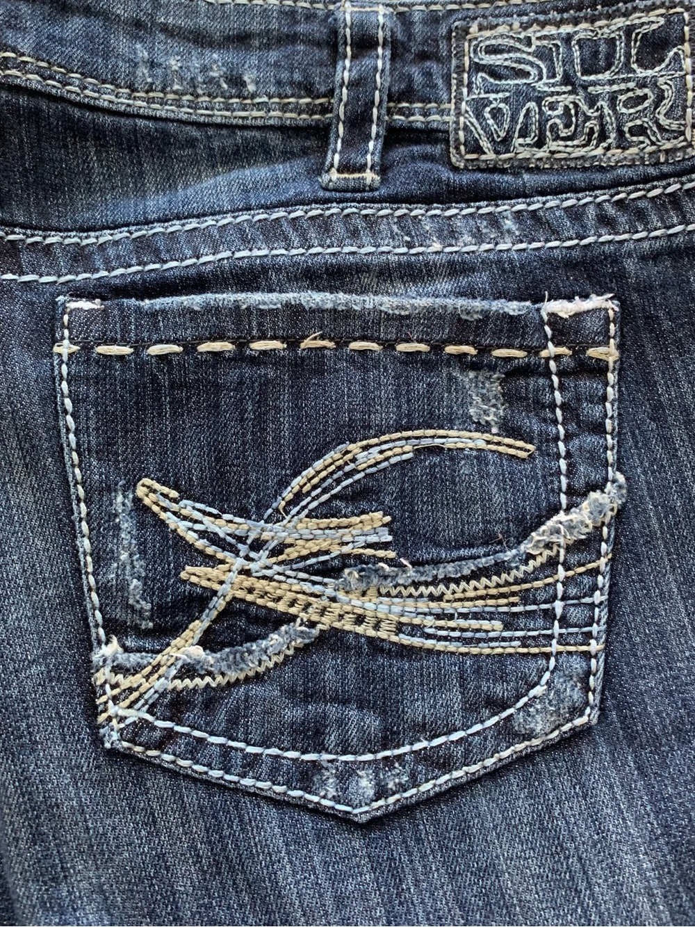 Silver Dark Wash Embroidered Pocket Jeans